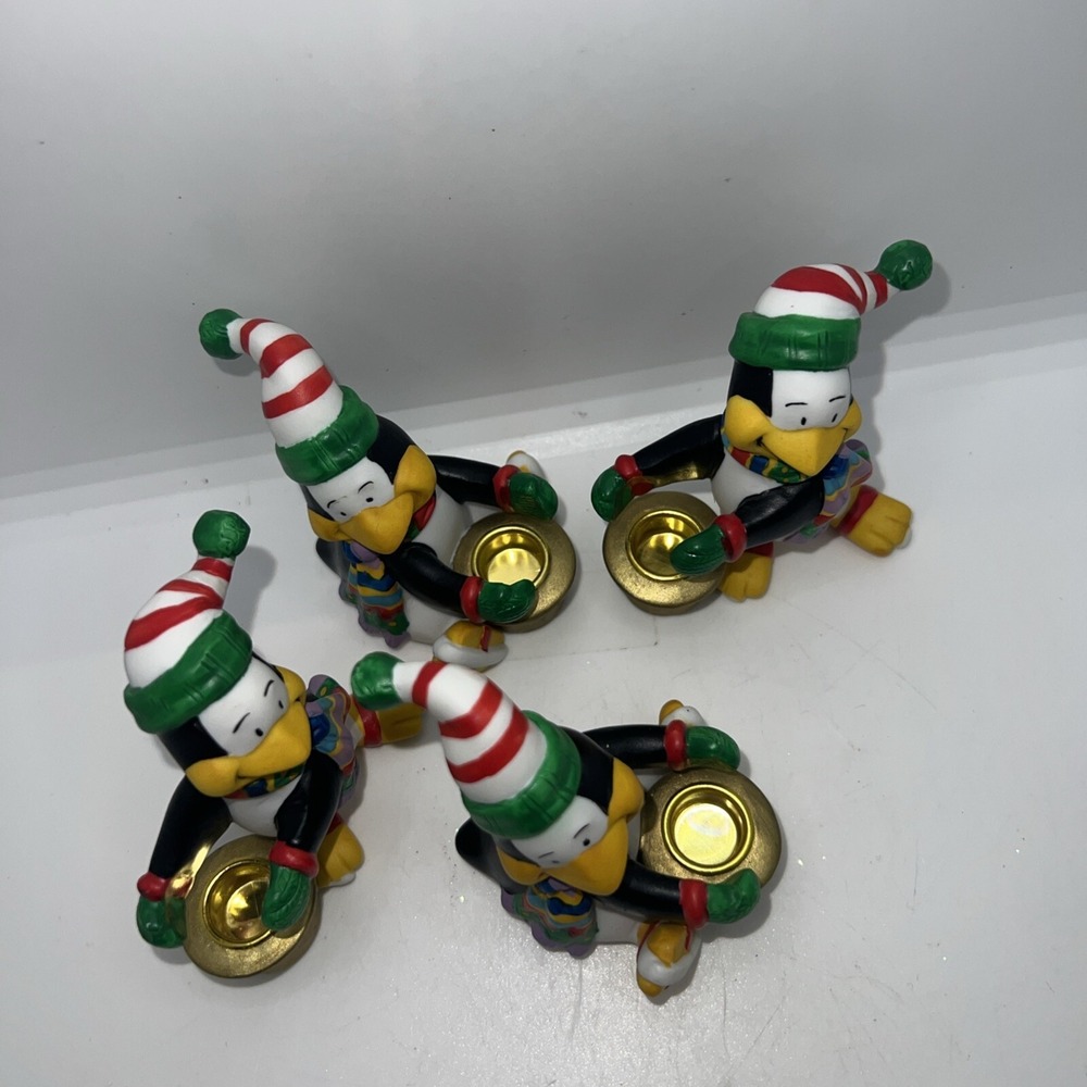 Vintage 1995 Penguin Christmas Candle Holders Set Of 4 - Picture 10 of 15